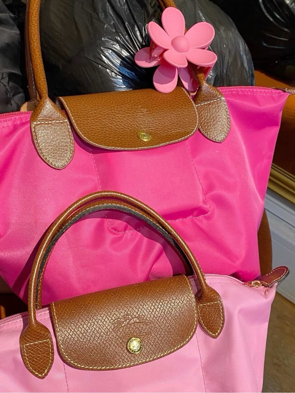 Longchamp Le Pliage Large hot pink tote